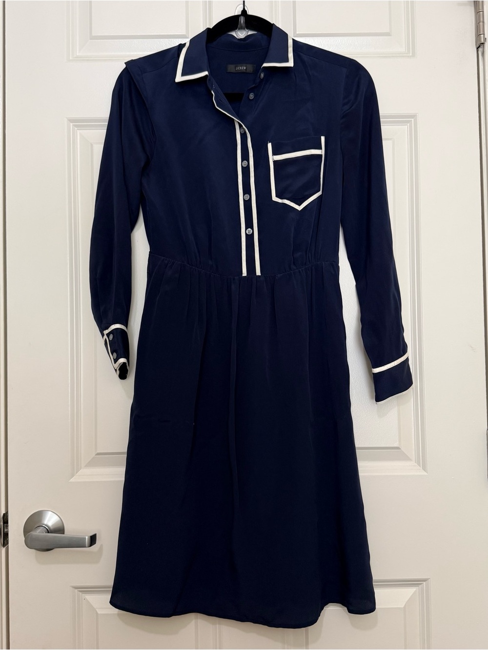 J. Crew Silk Shirt Dress with White Piping Lightweight Nautical Schoolgirl XS/S